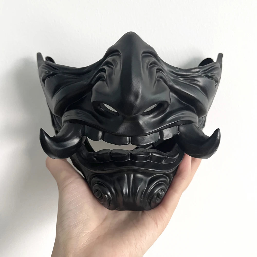Black resin Oni mask – Japanese demon mask display piece