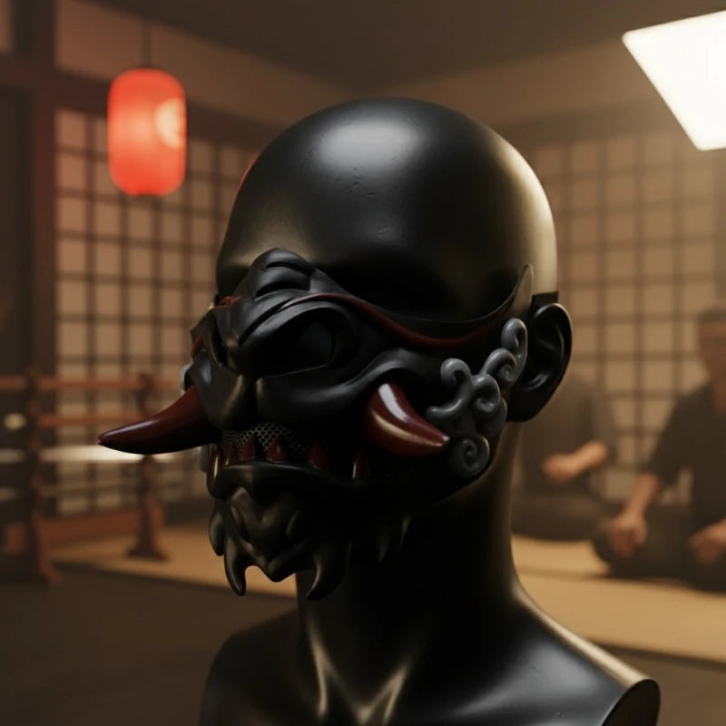 Yokai Mask of the Crimson Grin — Full‑Face Demon Mask